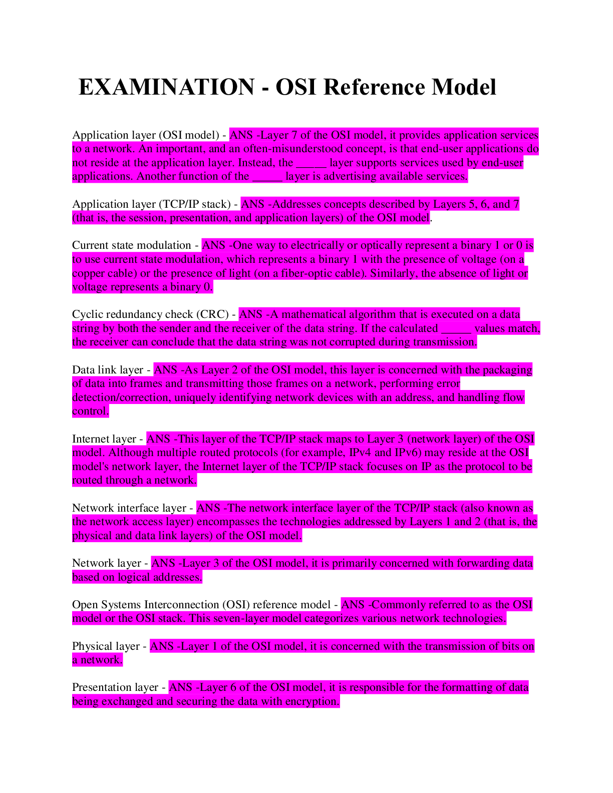 Preview image for OSI Reference Model / Questions/ With Complete Solutions